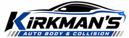 Kirkman’s Auto Body & Collision logo with a black and blue car silhouette