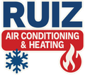 The logo for ruiz air conditioning and heating shows a snowflake and a fire.