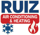 The logo for ruiz air conditioning and heating shows a snowflake and a fire.