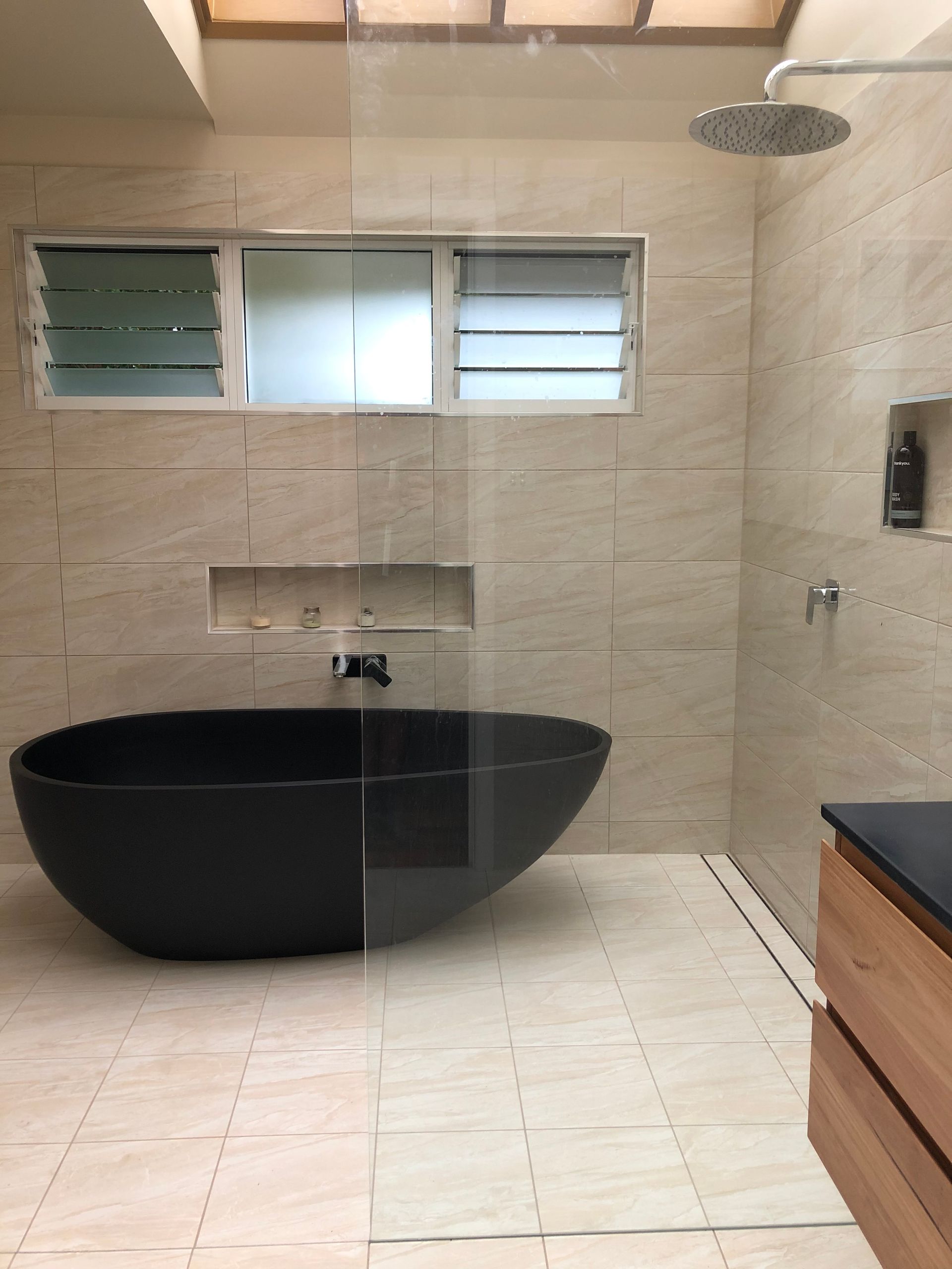 Bathroom with Geometric Black and White Tile Flooring — Summerland Aquarium in Wollongbar, NSW