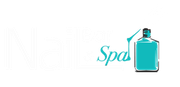 Logo for a spa. White letters with turquoise "Spa" and a turquoise bottle with a drop.