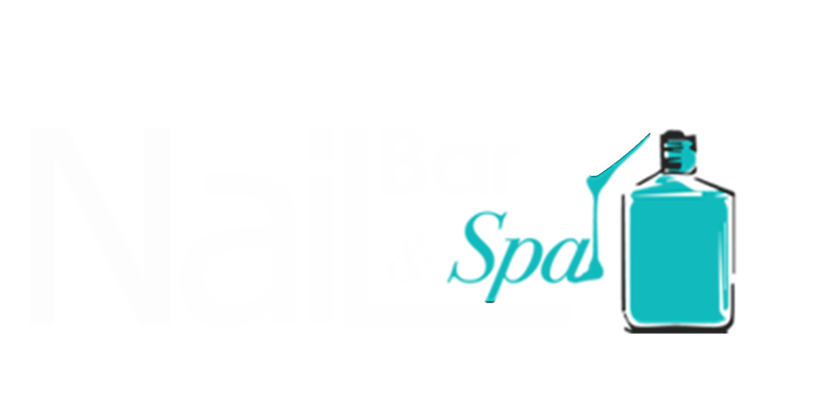 Logo for a spa. White letters with turquoise "Spa" and a turquoise bottle with a drop.