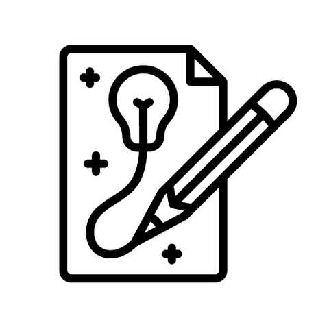 A pencil is drawing a light bulb on a piece of paper.