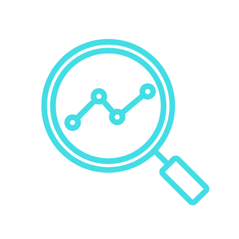 A magnifying glass with a graph inside of it.