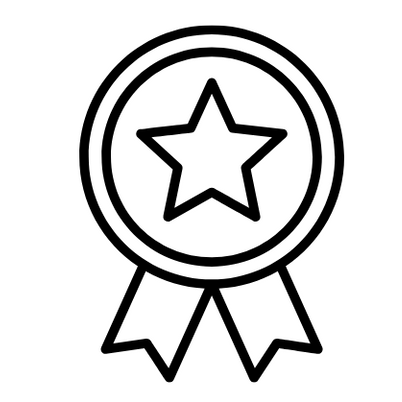 A black and white icon of a medal with a star in the center.
