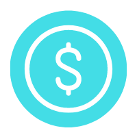 A dollar sign in a blue circle on a white background.