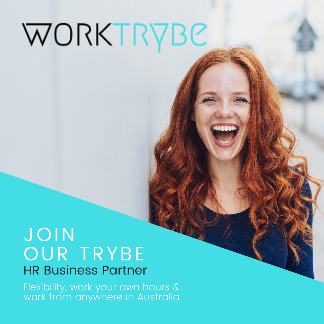 A woman with red hair is laughing in an ad for worktrybe