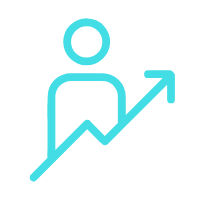 A person is standing next to a graph with an arrow pointing up.