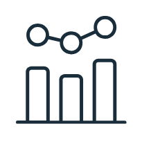 A line icon of a graph with circles on it.