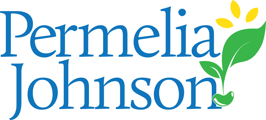 A blue and green logo for Permelia Johnson Consulting.
