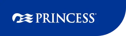 Princess Cruises logo, white text on a blue background, with three wave-like shapes.