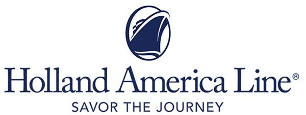 Dark blue logo for Holland America Line featuring a cruise ship icon above the text 