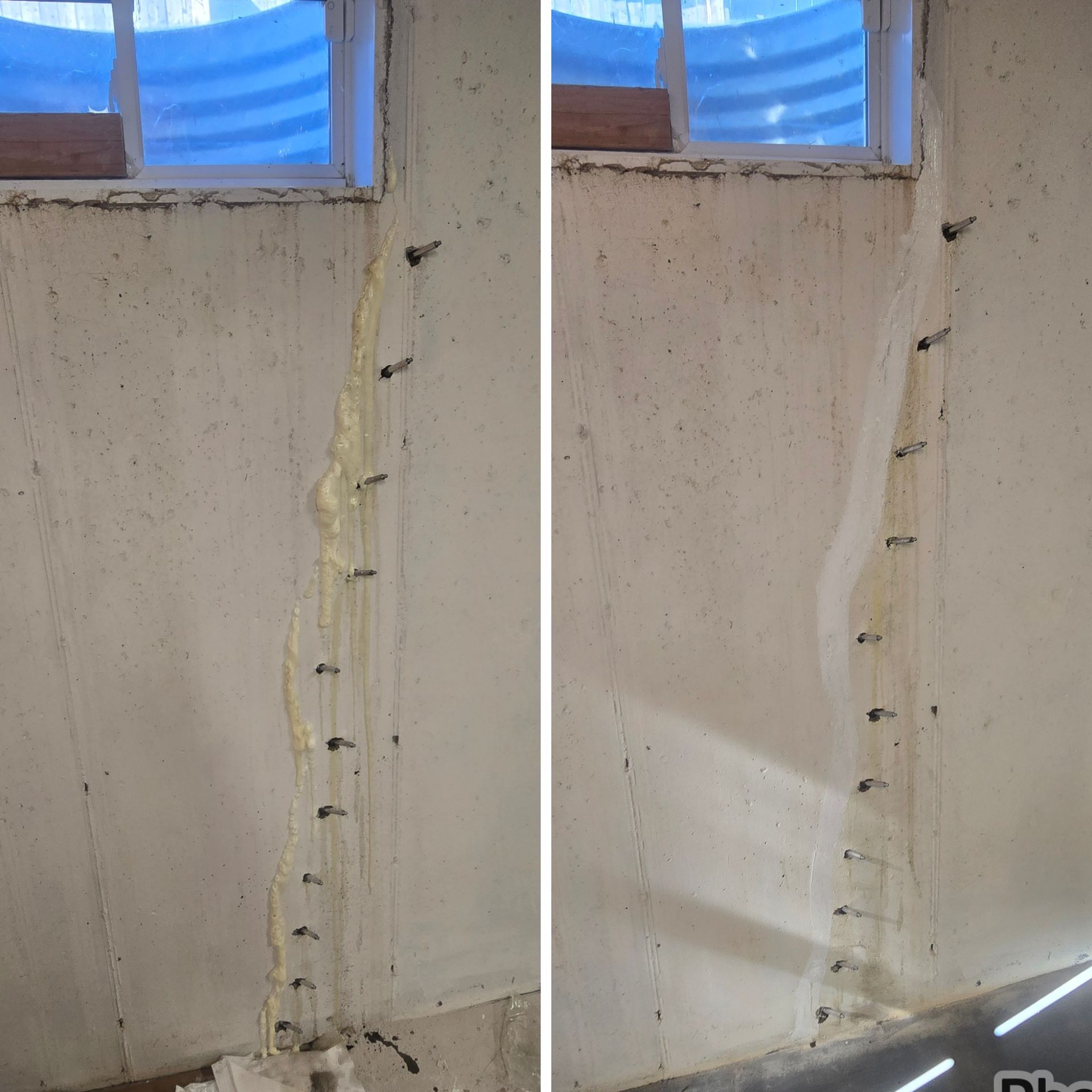 Before and after of a wall crack injection