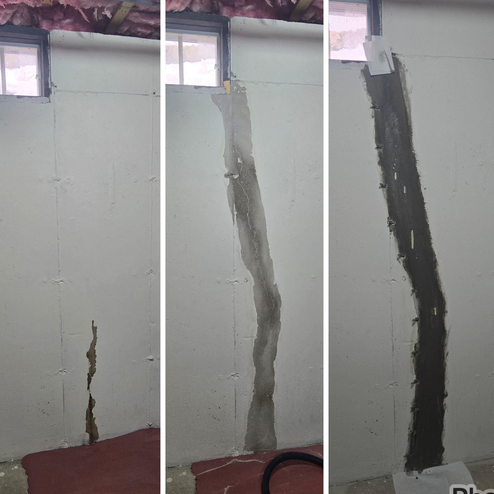 Before and after of a wall crack injection 