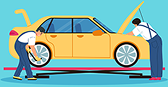 Technicians repairing yellow car | Joey's Truck & Auto Repair