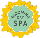 Blooming Day Spa logo with a green center and yellow flower petals