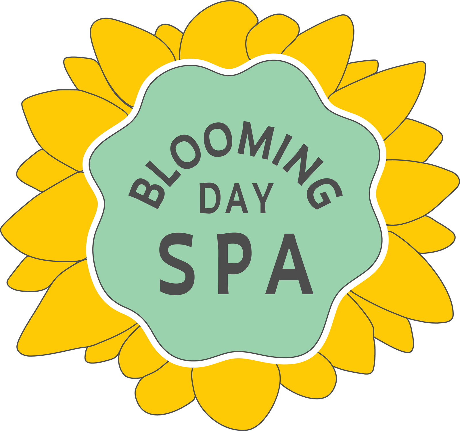 Blooming Day Spa logo with a green center and yellow flower petals
