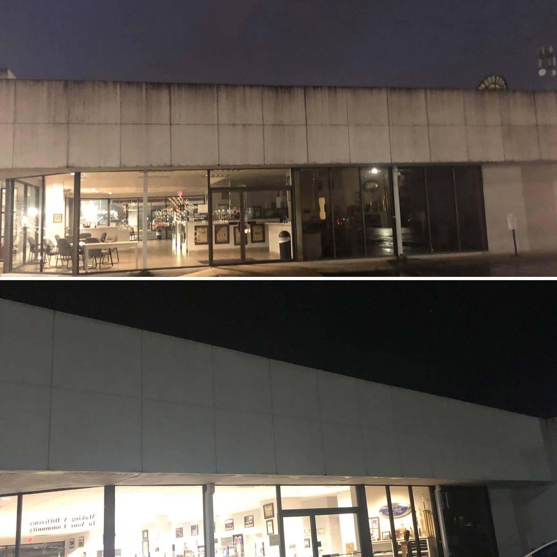 A before and after photo of a building