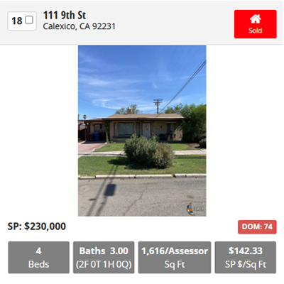 House at 111 9th St in Calexico, CA. Sold for $230,000, 4 beds, 3 baths, 1,616 sq ft.