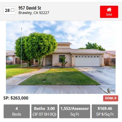 House at 957 David St, Brawley, CA. Sold for $263,000. 4 beds, 3 baths, 1,552 sq ft. Listed at $169.46/sq ft.