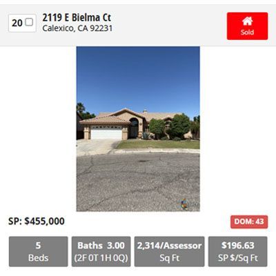 House at 2119 E Bielma Ct, Calexico, CA 92231. Sold for $455,000. Features 5 beds, 3 baths, 2,314 sq ft.