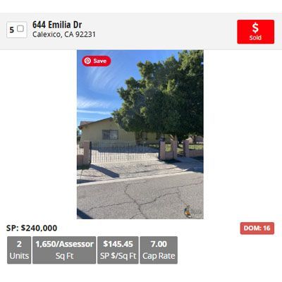 Real estate listing for a house at 644 Emilia Dr, Calexico, CA. House exterior, 