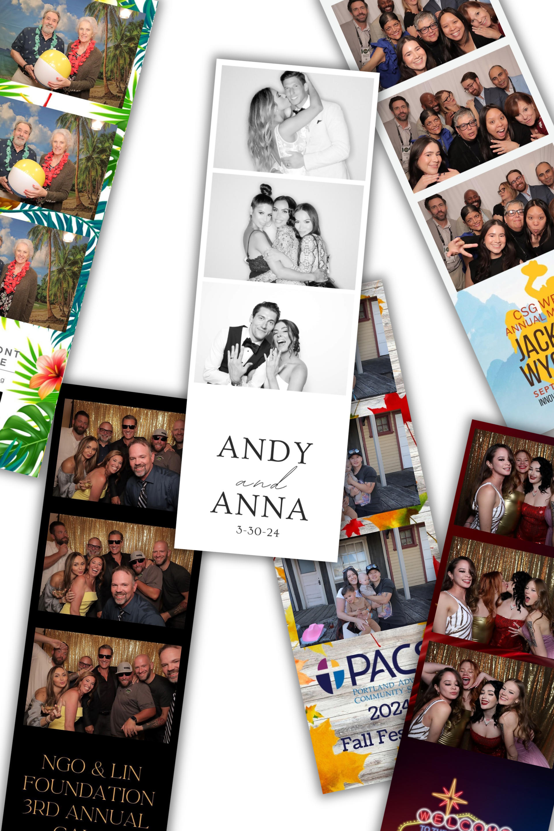 A collage of photos of a bride and groom on a white background.