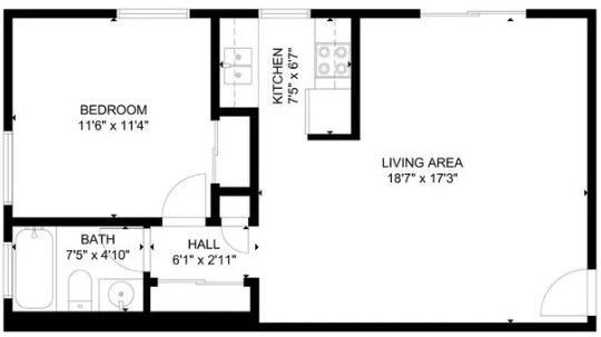 Floor Plan: 1 Bed · 1 Bath