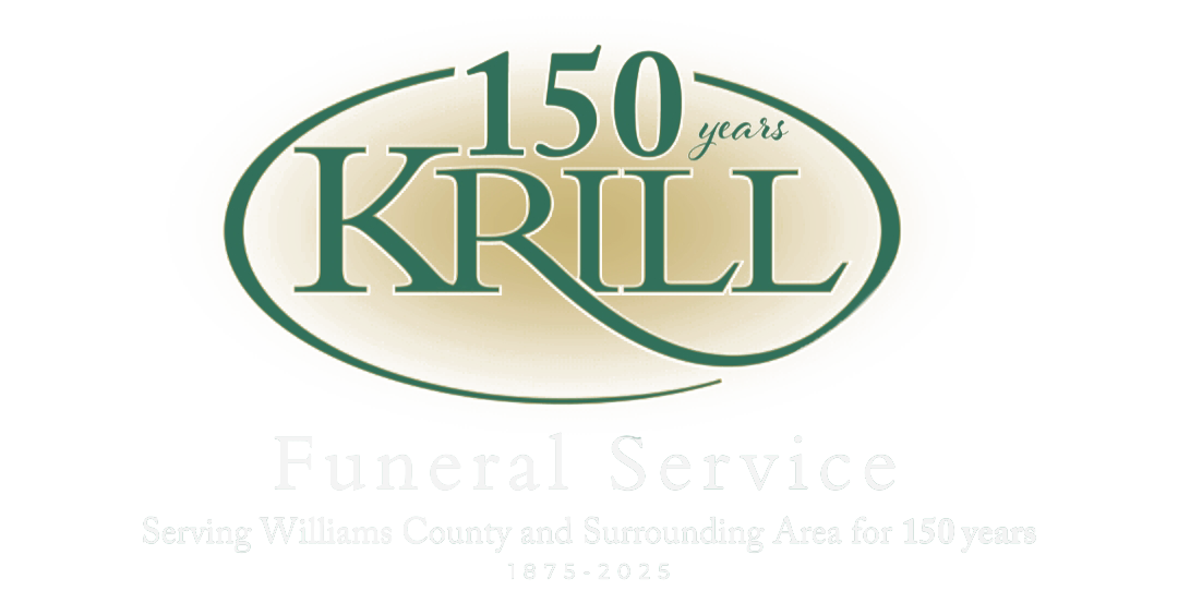 A logo for krill funeral service serving williams country and surrounding area for 150 years