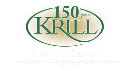 A logo for krill funeral service serving williams country and surrounding area for 150 years