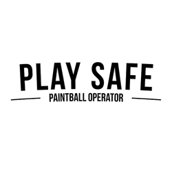 A black and white logo for a paintball operator.