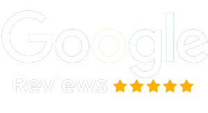 A google review logo with five stars on a white background.