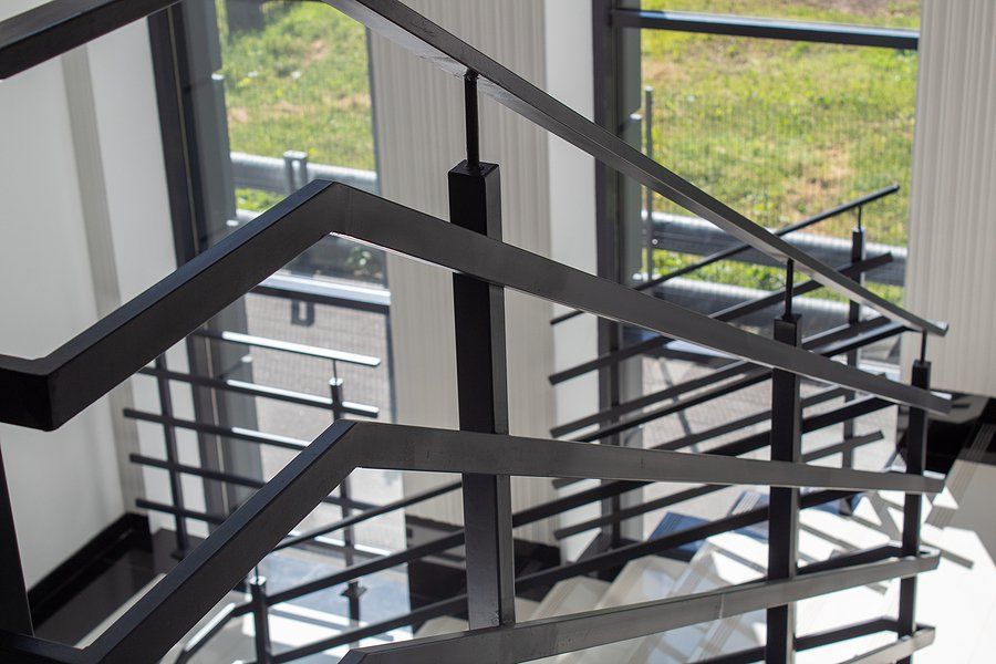 building with black handrails