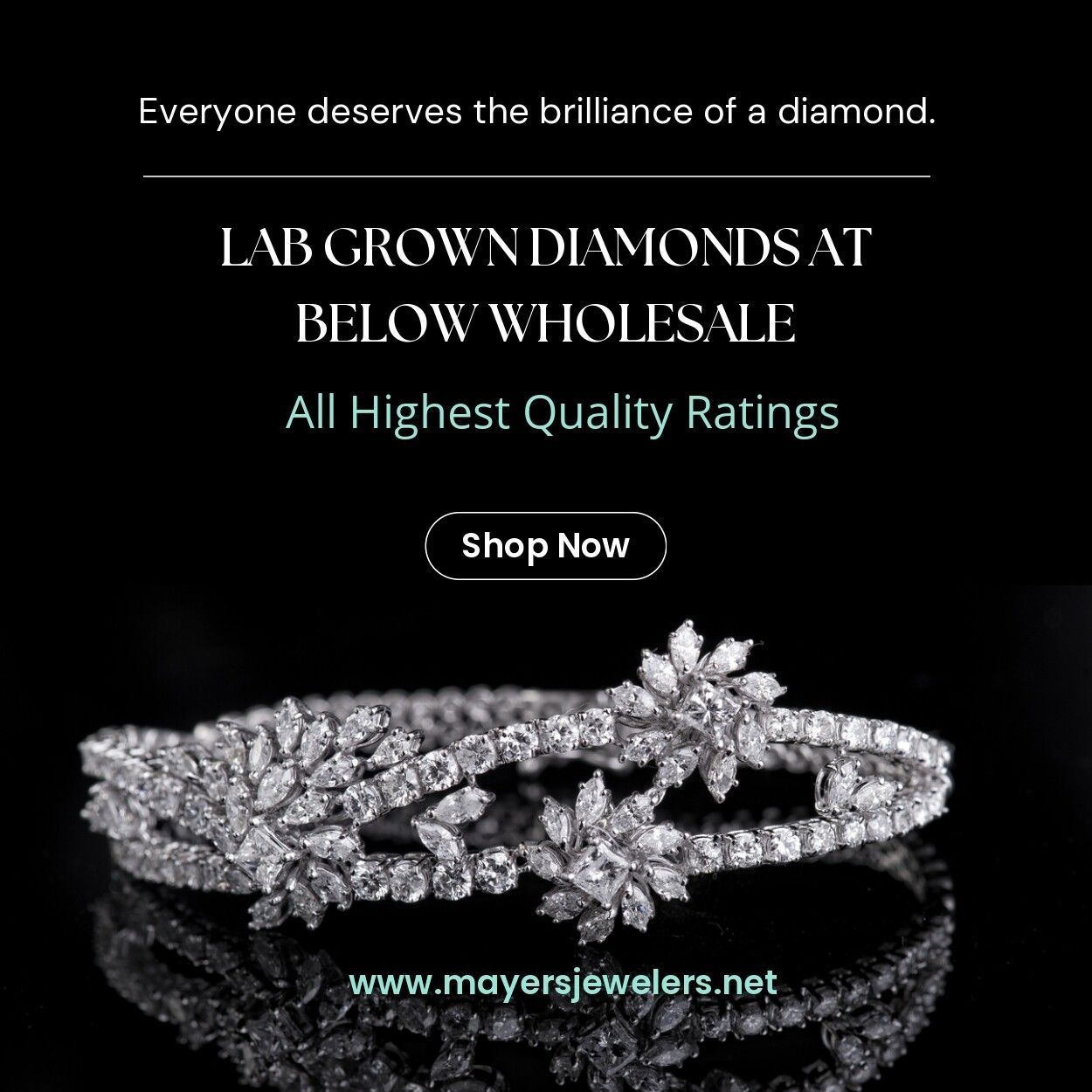 An advertisement for lab grown diamonds at below wholesale