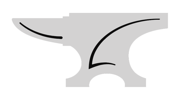 A black and white drawing of an anvil on a white background.