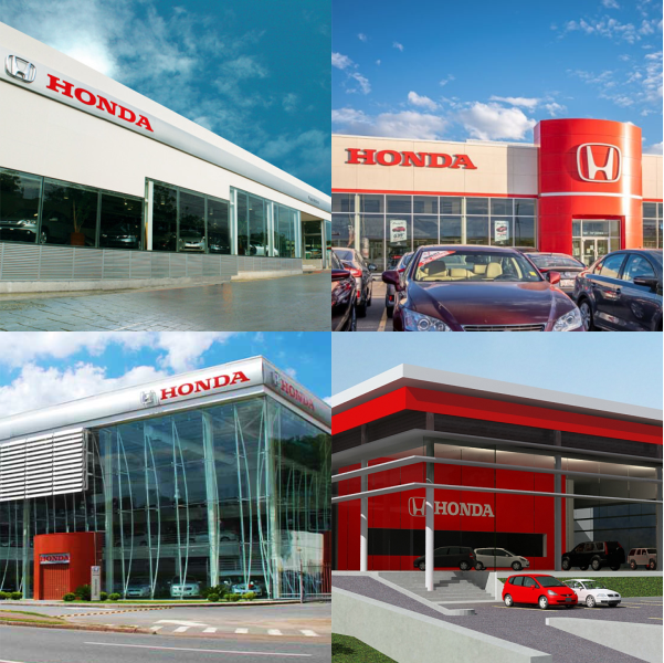 quatro concessionárias Honda são mostradas em uma colagem