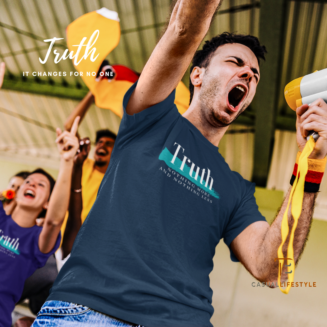 A man is wearing a t-shirt that says truth