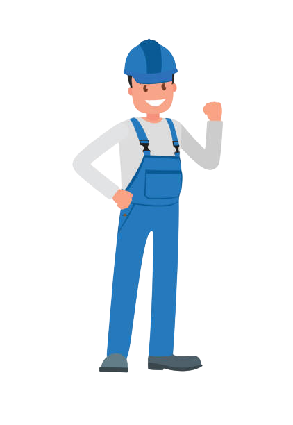 A man wearing overalls and a hard hat is standing with his fist in the air. A man wearing overalls and a hard hat is standing with his fist in the air.