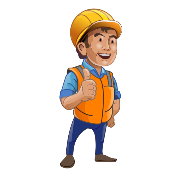 A construction worker wearing a hard hat and vest is giving a thumbs up.