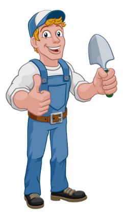 A cartoon man is holding a trowel and giving a thumbs up. A cartoon man is holding a trowel and giving a thumbs up.