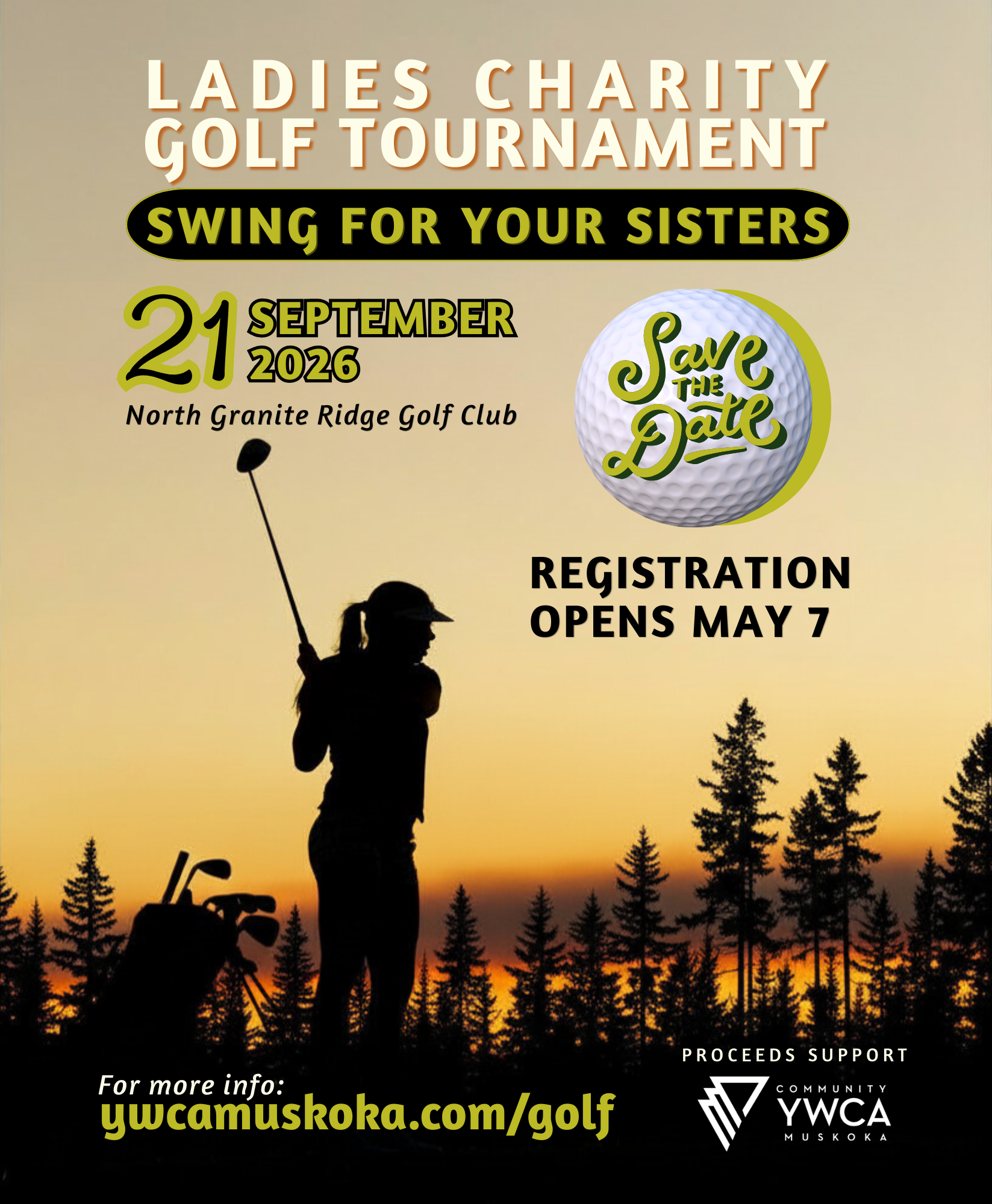Golf Tournament Poster Save the Date - Registration opens July 8, All Ladies Charity Golf Tournament September 10, 2025