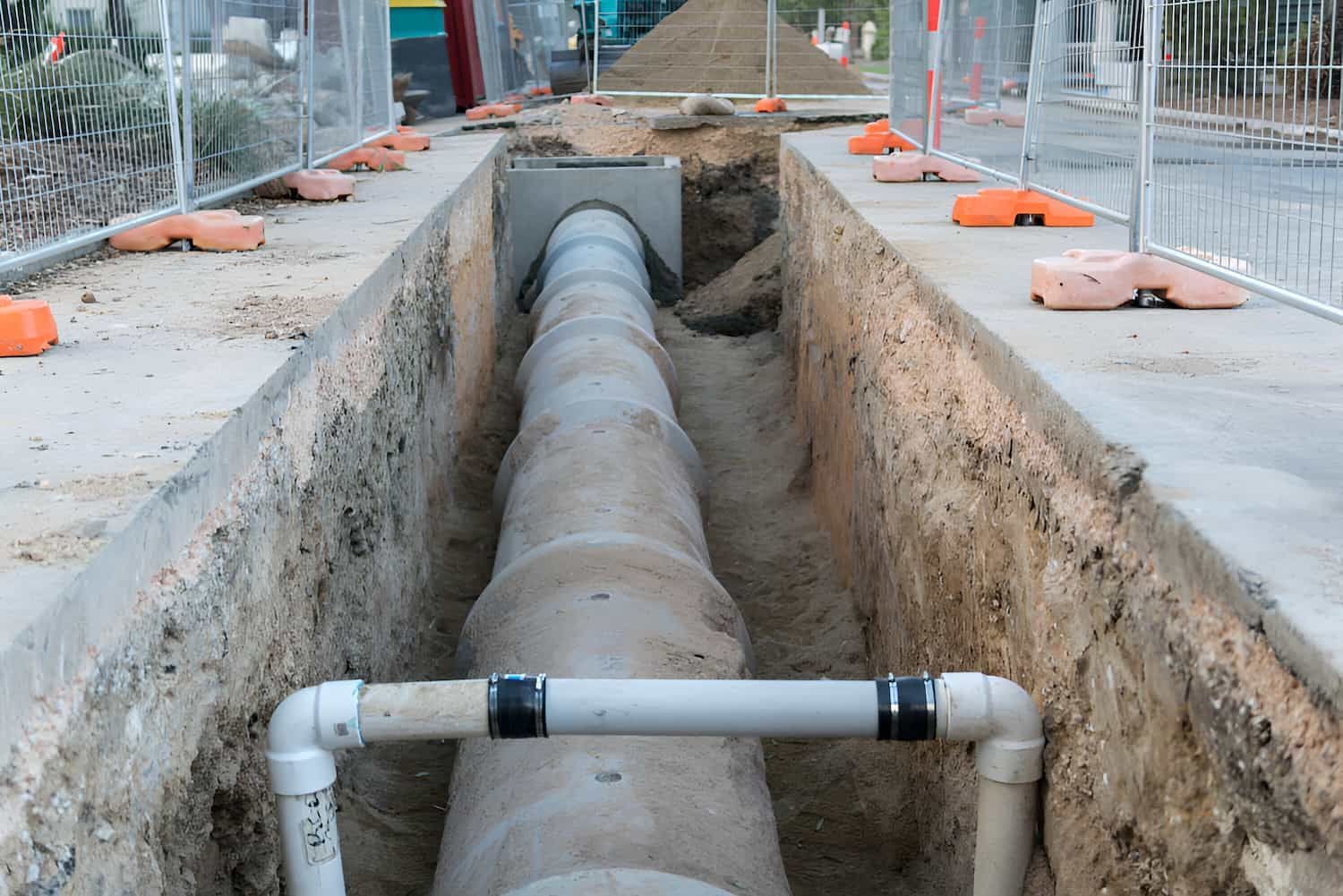 A Large Pipe Is Being Installed In A Trench — Gillen Plumbing In Ciccone, NT
