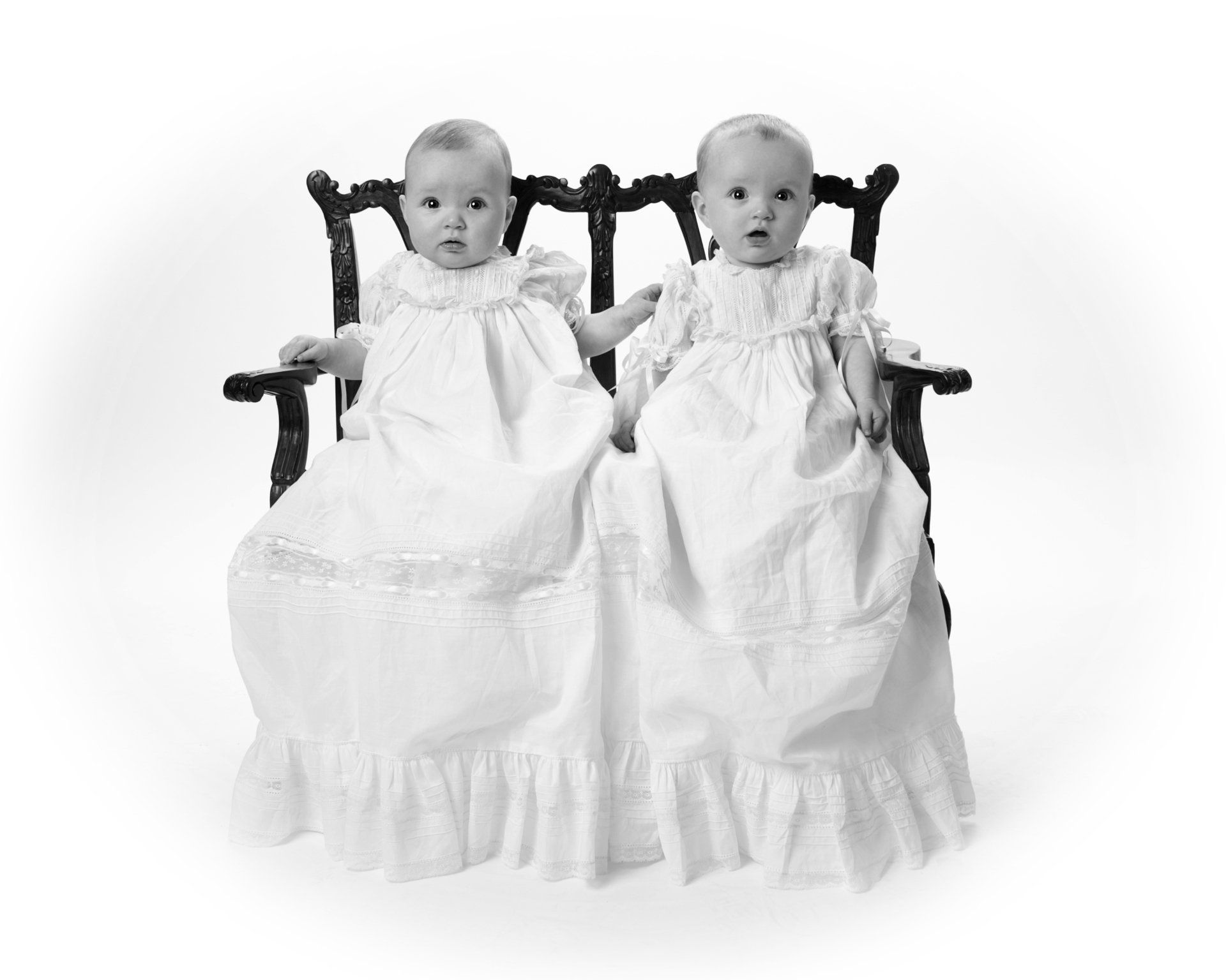 Vintage black and white photo of children christening