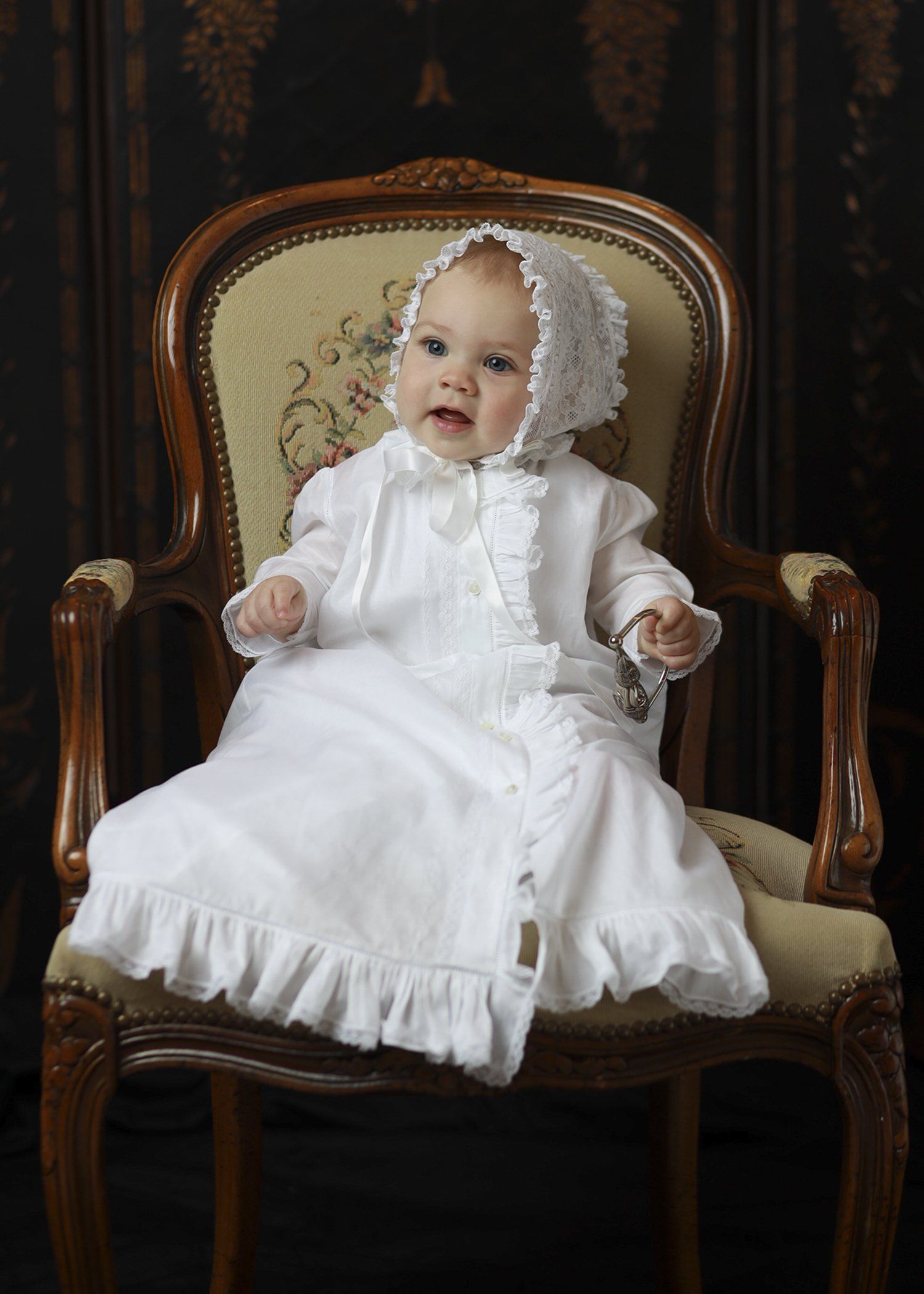 Vintage portrait of baby in chair by Nashville photographer