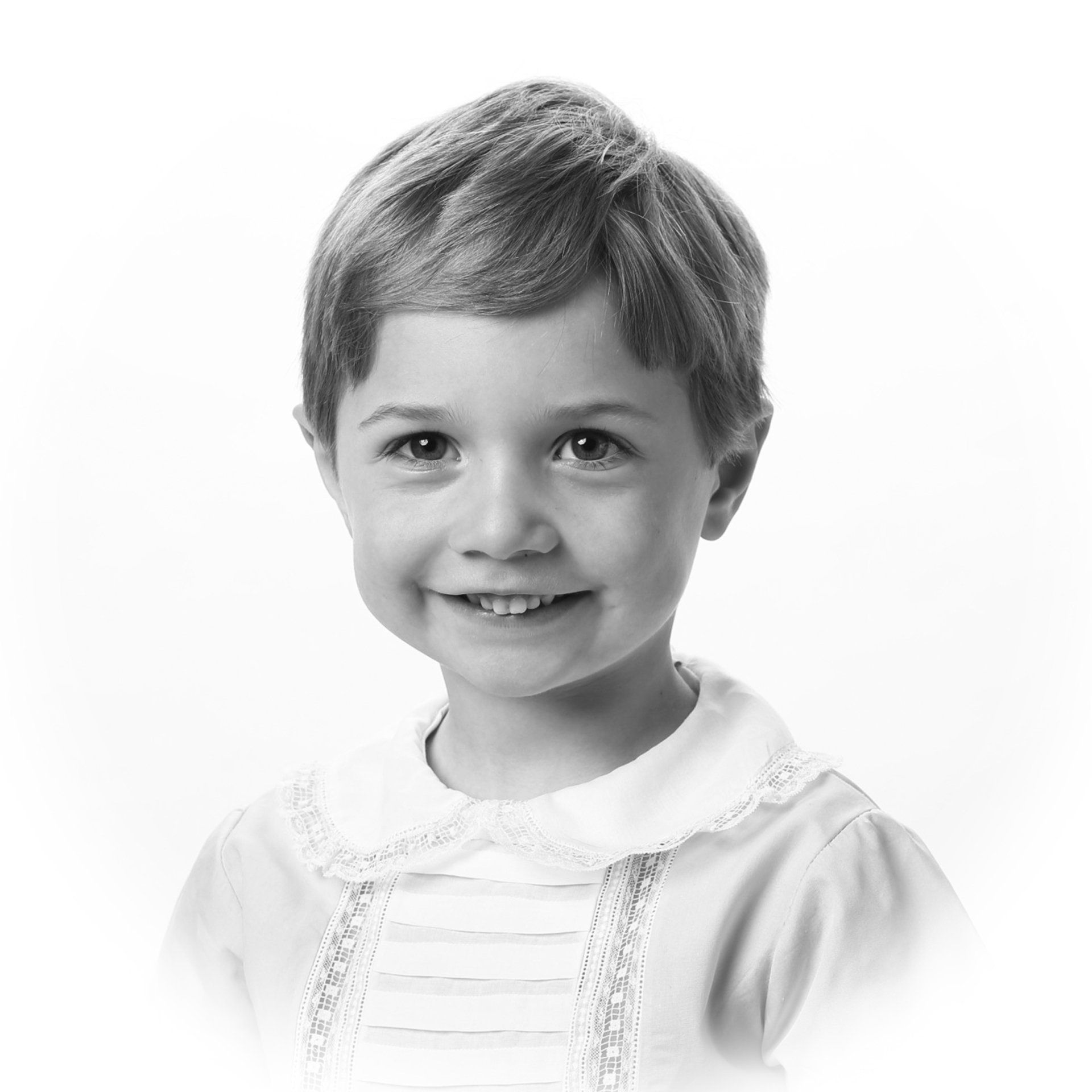 Classic child headshot in black and white