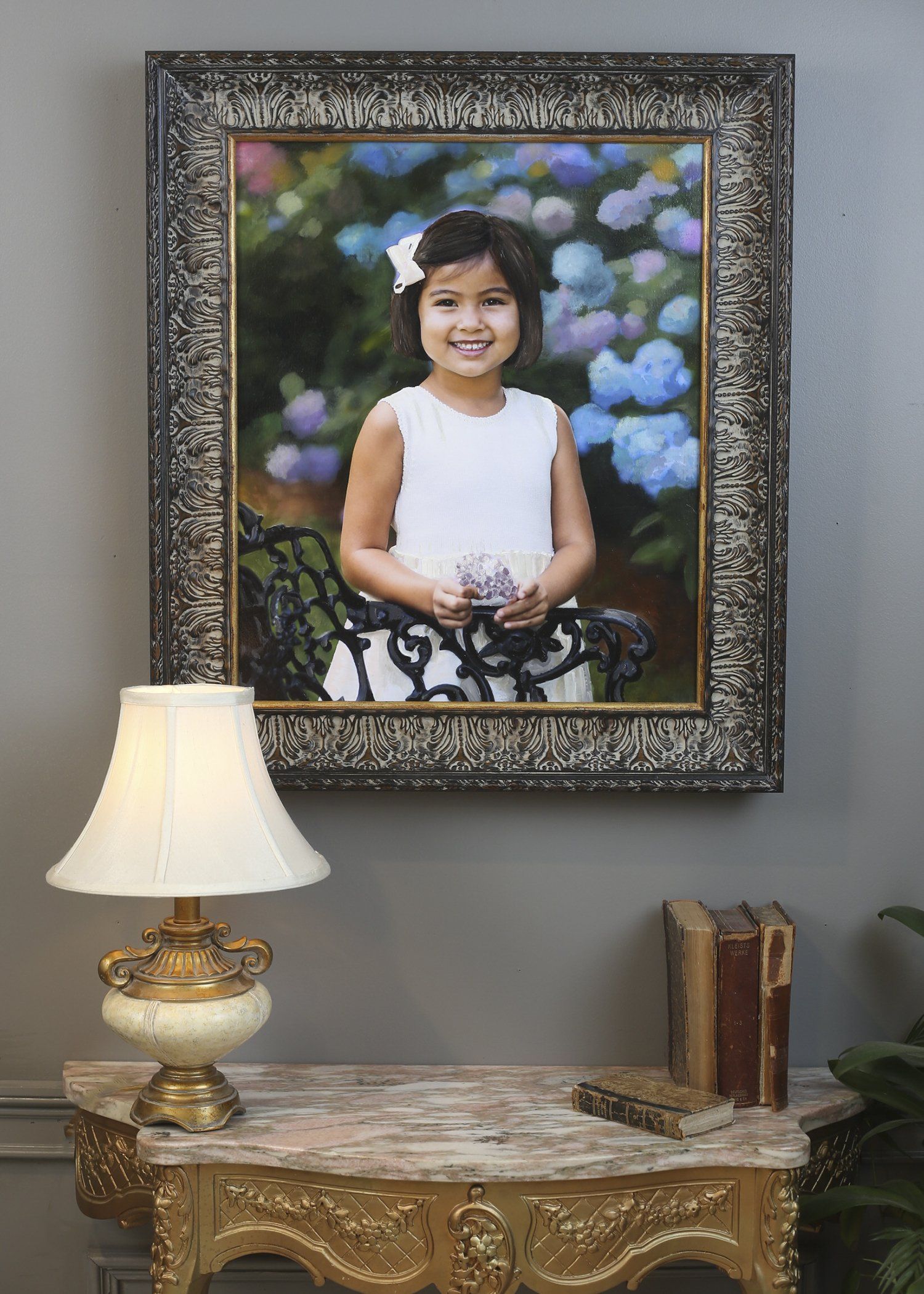 Outdoor portrait of  girl with flowers