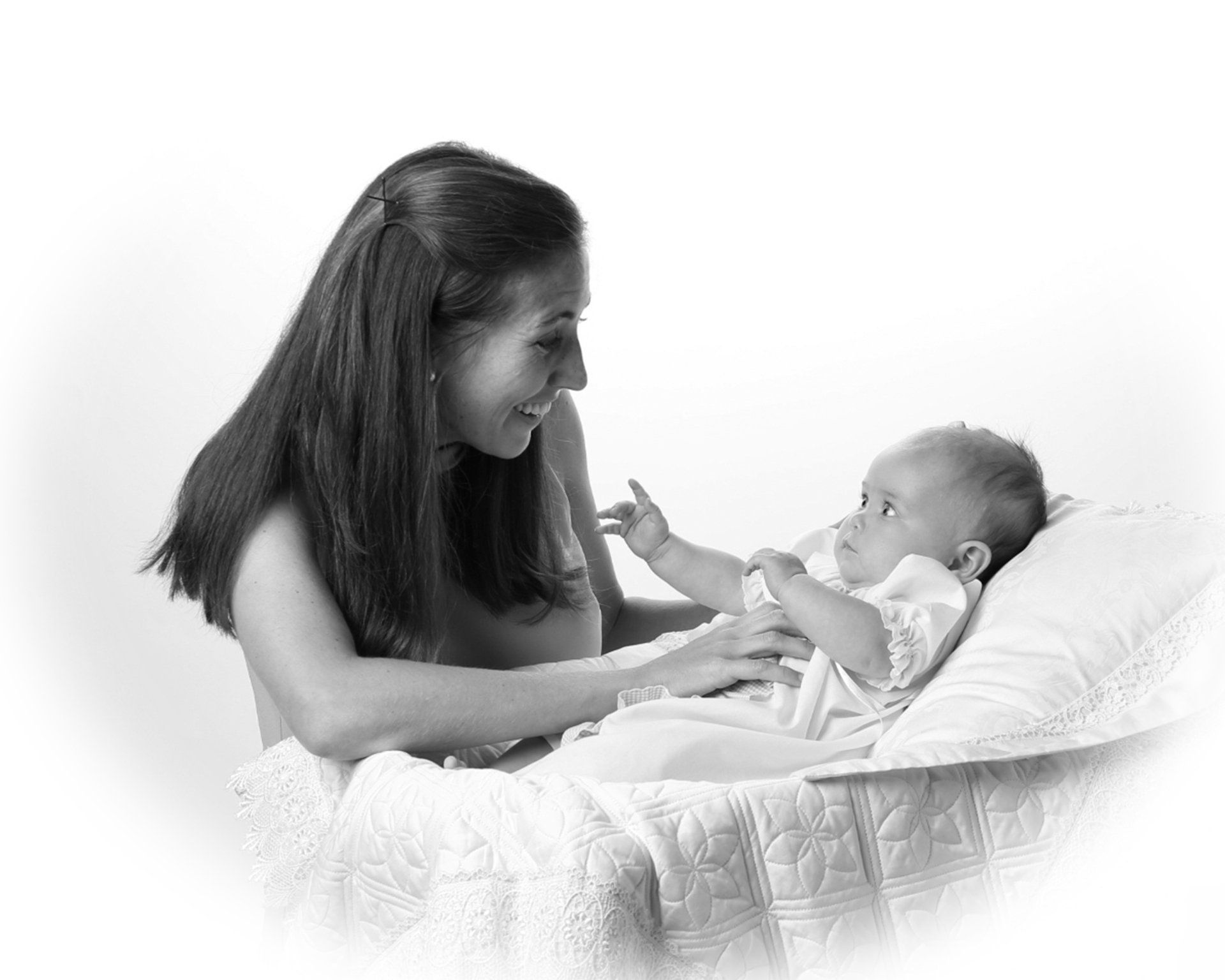 Classic black and white photo of mother and child