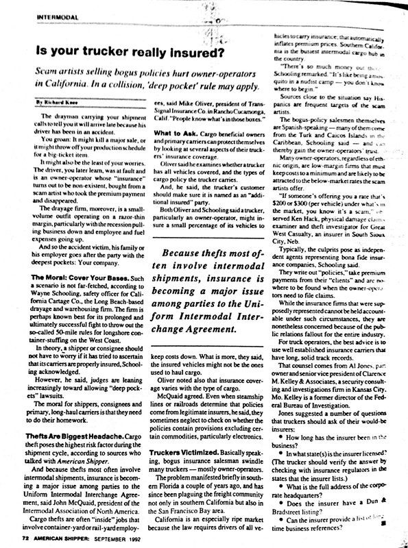 A newspaper article titled `` is your trucker really insured ? ''