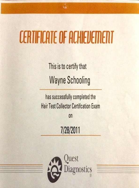 A quest diagnostics certificate of achievement for wayne schooling
