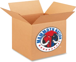 A cardboard box with a mammoth nation logo on it